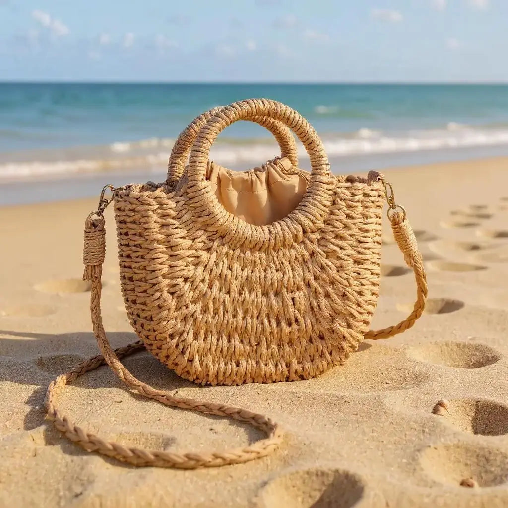 Celeste - Borsa da spiaggia intrecciata con tasca interna