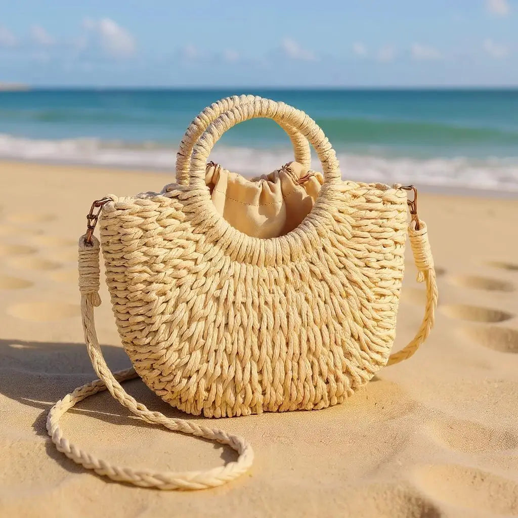 Celeste - Borsa da spiaggia intrecciata con tasca interna