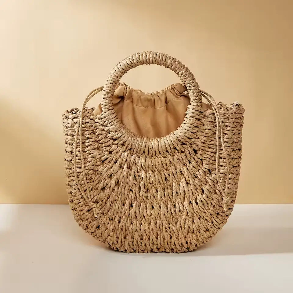 Celeste - Borsa da spiaggia intrecciata con tasca interna