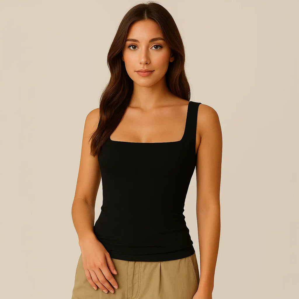 Top Celeste - Canotta modellante con scollo quadrato