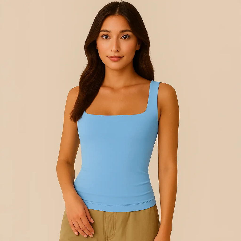 Top Celeste - Canotta modellante con scollo quadrato