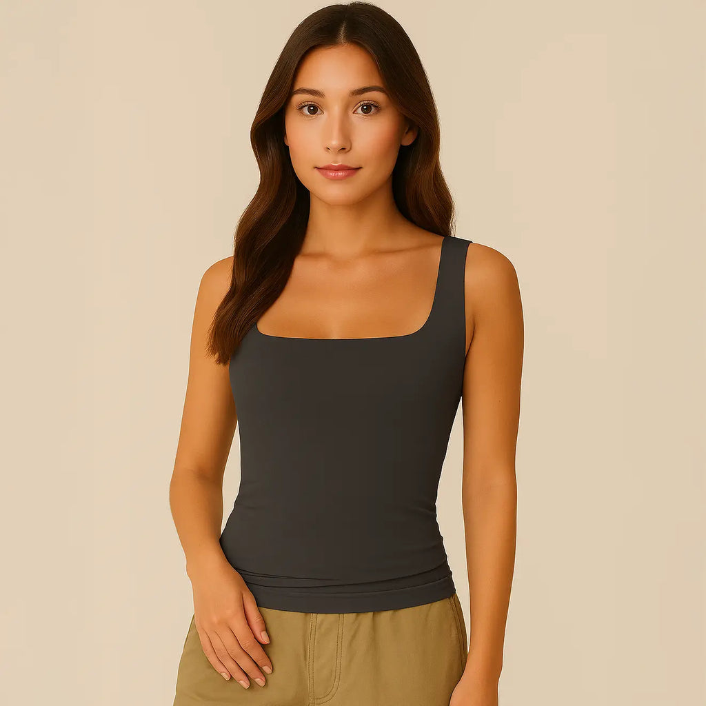 Top Celeste - Canotta modellante con scollo quadrato