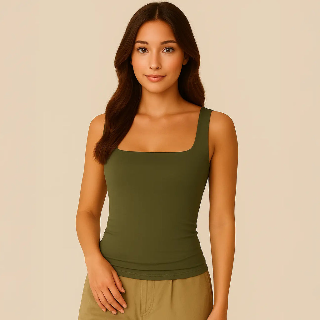 Top Celeste - Canotta modellante con scollo quadrato