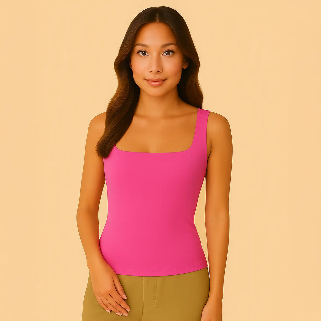 Top Celeste - Canotta modellante con scollo quadrato