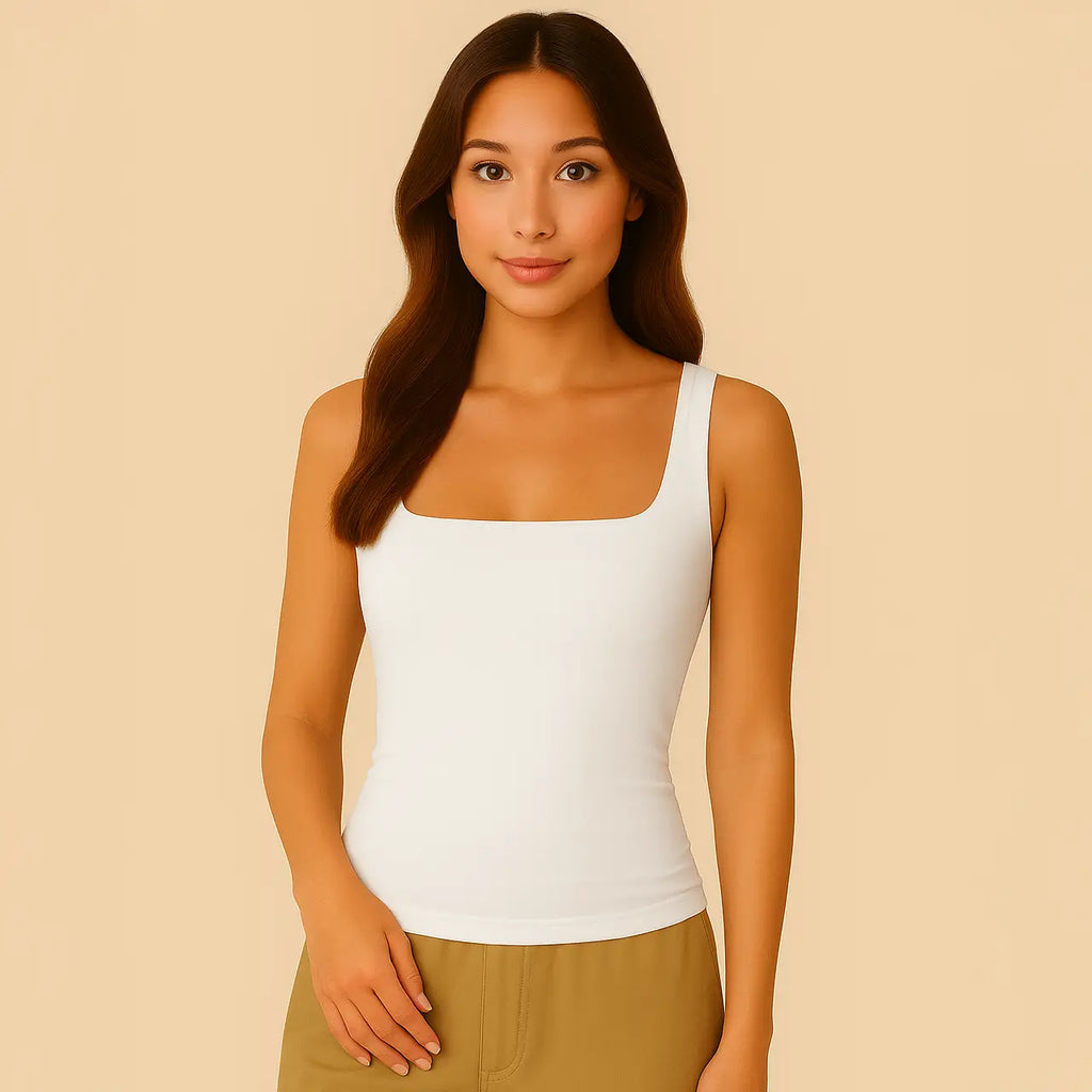 Top Celeste - Canotta modellante con scollo quadrato